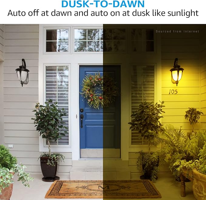 TORCHSTAR Yellow Dusk to Dawn Light Bulbs Outdoor, Sensor A19 LED Light Bulb, Auto On/Off Photocell Automatic for Outdoor Lighting, UL FCC DOE, 2700K, Pack of 4 TORCHSTAR