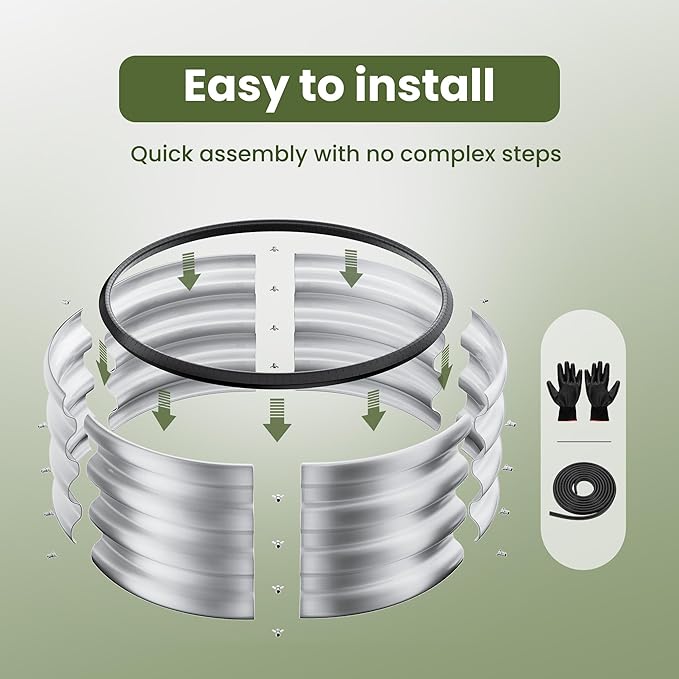 ZXZYHFTY Round Galvanized Raised Garden Bed kit,Silver Outdoor Garden Raised Planter Box, Round Large Metal Raised Garden Beds for Vegetable 2 * 2 * 1ft 3 Pcs ZXZYHFTY