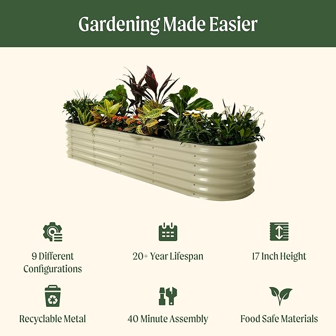Vego garden Raised Garden Bed Kits, 17" Tall 9 in 1 8ft x 2ft Metal Raised Planter Bed Outdoor for Vegetables Flowers Ground Planter Box, Terra Cotta VegoGarden