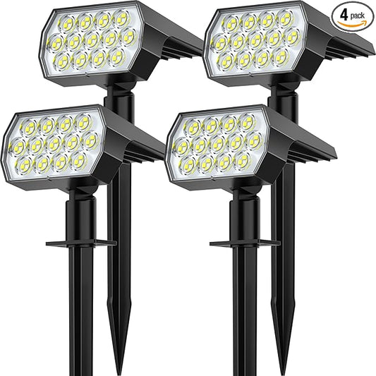 Solar Spot Lights Outdoor Waterproof IP65, [4 Pack/52 LED] 2-in-1 Solar Landscaping Spotlights, 3 Lighting Modes Solar Powered Garden Flood Light for Patio Pathway Driveway Yard Pool (Cool White) FratinkSolarLights