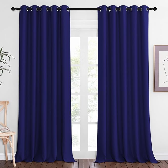 NICETOWN Patio Blackout Curtain Panels - Extra Wide Sliding Door Thermal Insulated Drape, Privacy Room Divider Curtain for Bedroom Office (Navy Blue, 66 x 118 Inch Long) NICETOWN