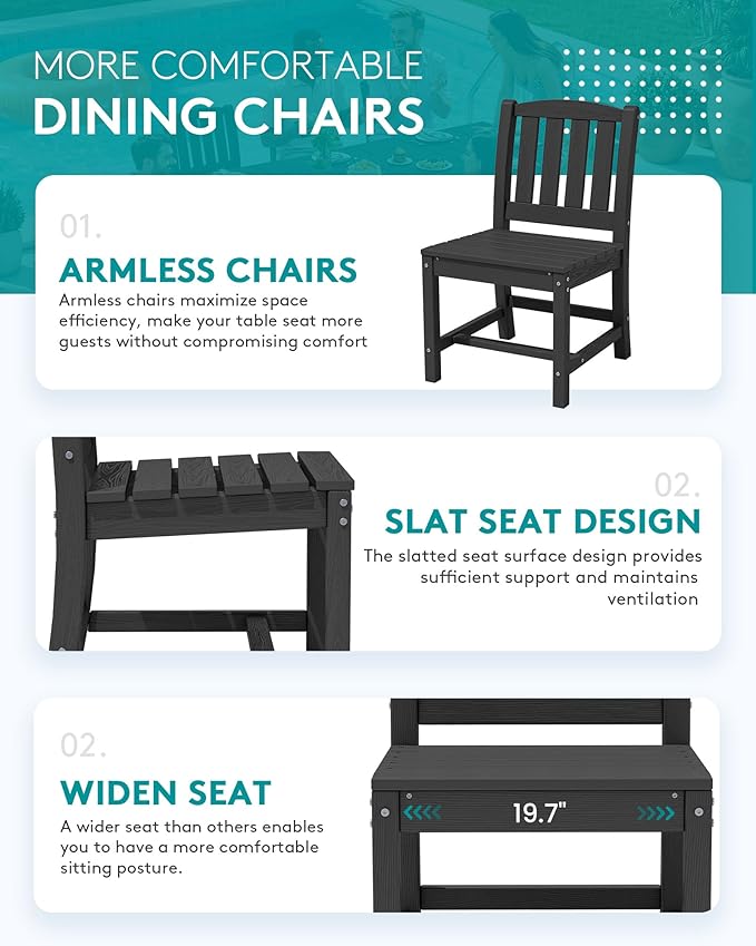 SERWALL 11-Piece Outdoor Dining Set, 60" - 83" Expandable Outdoor Dining Table and 10 HDPE Chairs, All Weather HDPE Outdoor Furniture Set for Backyard, Garden, Black SERWALL