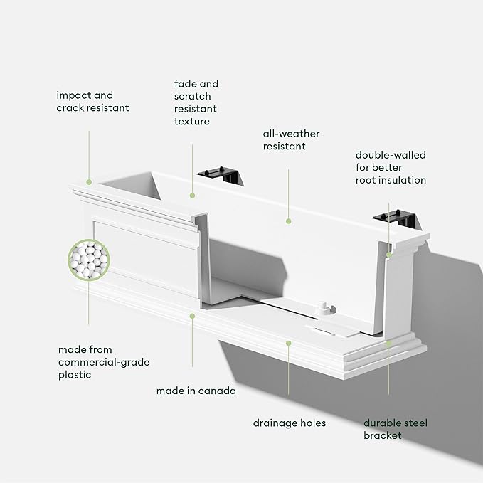 Veradek Brixton Series Plastic Railing Planter - Rectangular Planter for Outdoor Deck/Balcony | Crack-Resistant with Adjustable Rail Attachment | Classic Estate Design for Herbs, Succulents, Flowers VeradekOutdoor