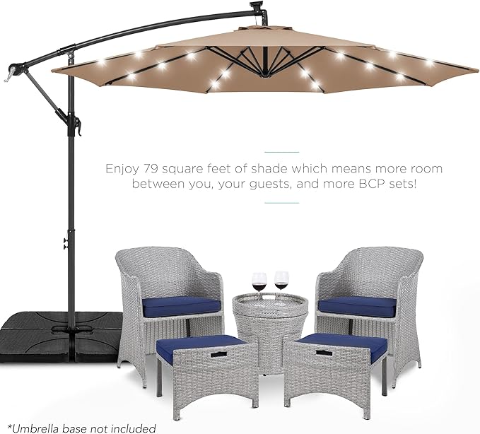 Best Choice Products 10ft Solar LED Offset Cantilever Hanging Market Patio Umbrella, 8 Sturdy Ribs, Easy Adjustment - Tan BestChoiceProducts