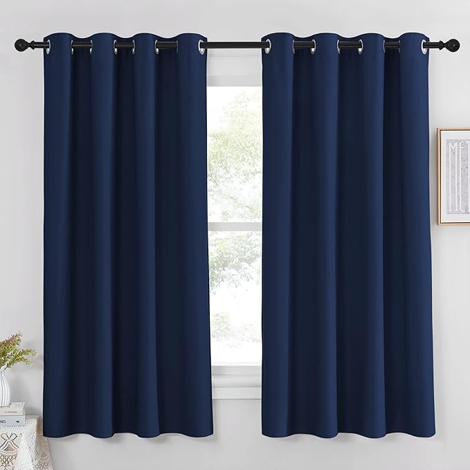 NICETOWN Curtain 63 inches Long - Home Decoration Light Blocking Room Darkening Drape/Drapery for Nursery Room, Navy, Ring Top, 52 inches Wide by 63 inches Long, 1 PC NICETOWN