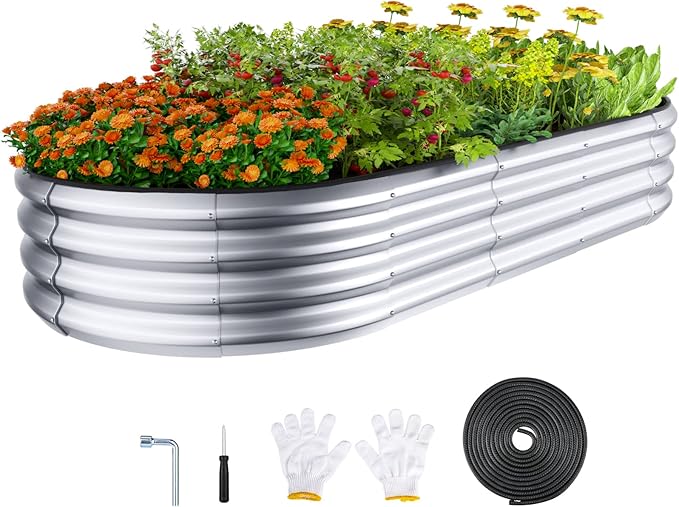Raised Garden Bed Kit, 6x3x1 ft Galvanized Planter Box Outdoor with Safety Edging, Large Metal Raised Beds for Gardening Vegetables Flower Herb (Silver) Winpull