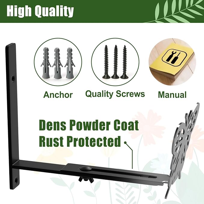 Adjustable Window Box Brackets, 6 to 12 inch Heavy Duty Window Planter Box Brackets, Butterfly Shape Wall Mount Flower Box Holder, 4 Pack BIOMAND