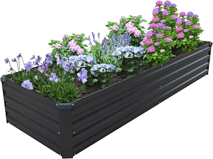 8×2×1FT(2PCS) Galvanized Raised Garden Bed Kit, Metal Planter Boxes,Large Outdoor Planters Garden for Planting Vegetables,Flowers,Herbs -Black ZUNUDA