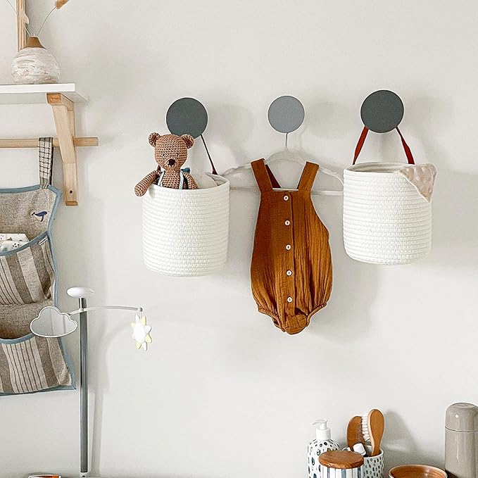 Goodpick 2pack Rope Hanging Basket - Small Round Hanging Baskets Storage for Key, Sunglasses, Wallet on Door - Modern Woven Baskets Wall Decor for Plant, White Cotton Basket 7.87 x 7 x 11.7 inches Goodpick