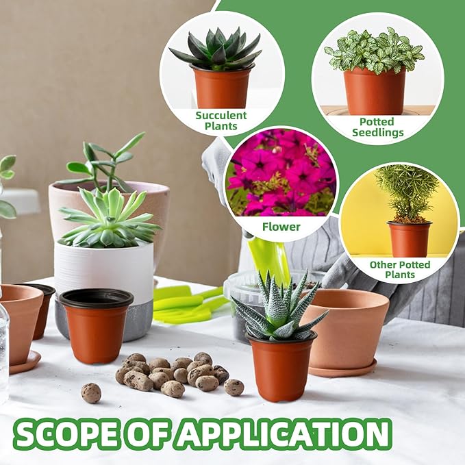 200 PCS Plastic Nursery Pots,4 Inch Seedling Starting Pot with Holes,Flower Plant Container for Succulent,Seed,Cuttings,Transplanting Baaxxango