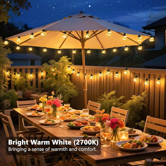 Outdoor String Lights, 25ft 20 LED Bulbs Hanging Patio Lights Dimmable with Timer & Remote, Globe Bulb Shatterproof & Waterproof for Outdoor Indoor Patio Backyard Balcony Decor - Warm White KEPSTARS