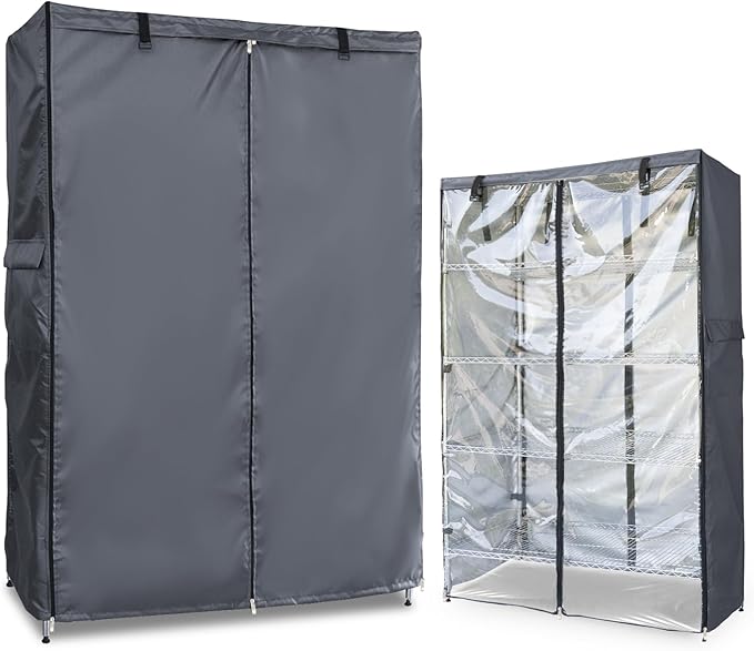 Waterproof Shelf Cover,600D Heavy Duty Dustproof Storage Wire Rack Covers,Outdoor Shelving Covers for Wire Shelves with Zipper 30''x14''x62'',Clear Front. Dalema