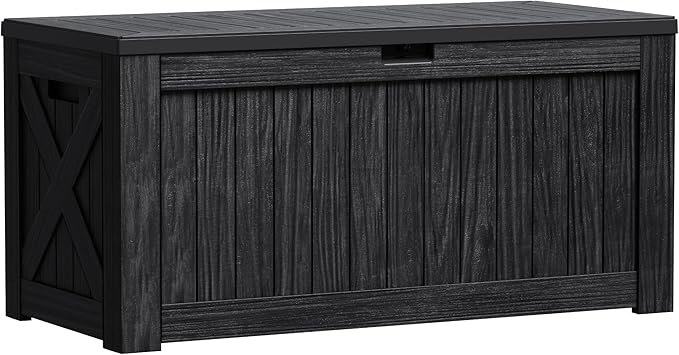 Greesum Outdoor Storage Box 120 Gallon Storage Bin with Lid for Patio Furniture, Garden Tools, Pool Supplies, Lockable, Waterproof and UV Resistant, Black BuynowfromGreesum