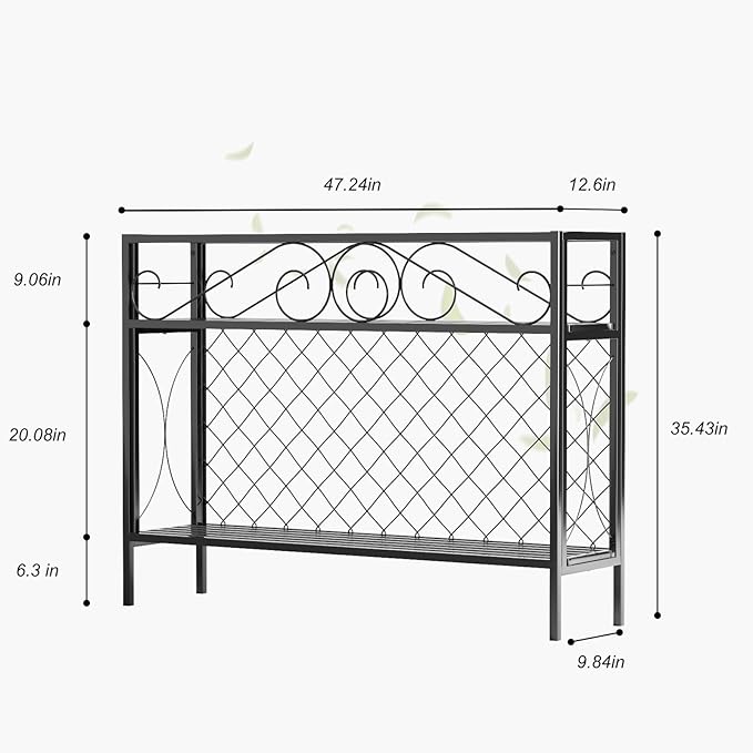 Zhongma 2 Tier Metal Sturdy Narrow Plant Stand, 47.24L x 12.6 W x 35.43 H inch, Indoor and Outdoor Heavy Duty Metal Plant shelf for Small Spaces 440 LBS Capacity Zhongma