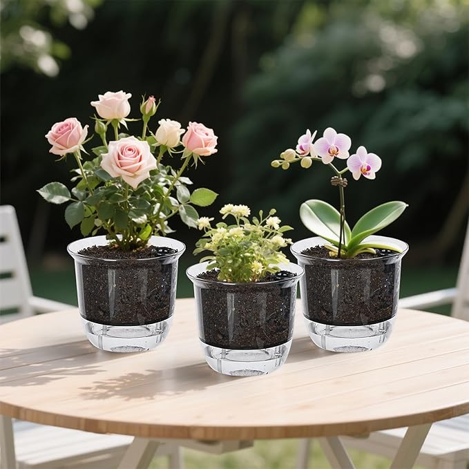 Plant Pots 6 inch Set of 3, Self Watering Pots for Indoor Outdoor Plants Flowers, Self Watering Planters with Reservoir, Drainage Hole and Absorbent Cotton Rope (3 Large) IWNTWY