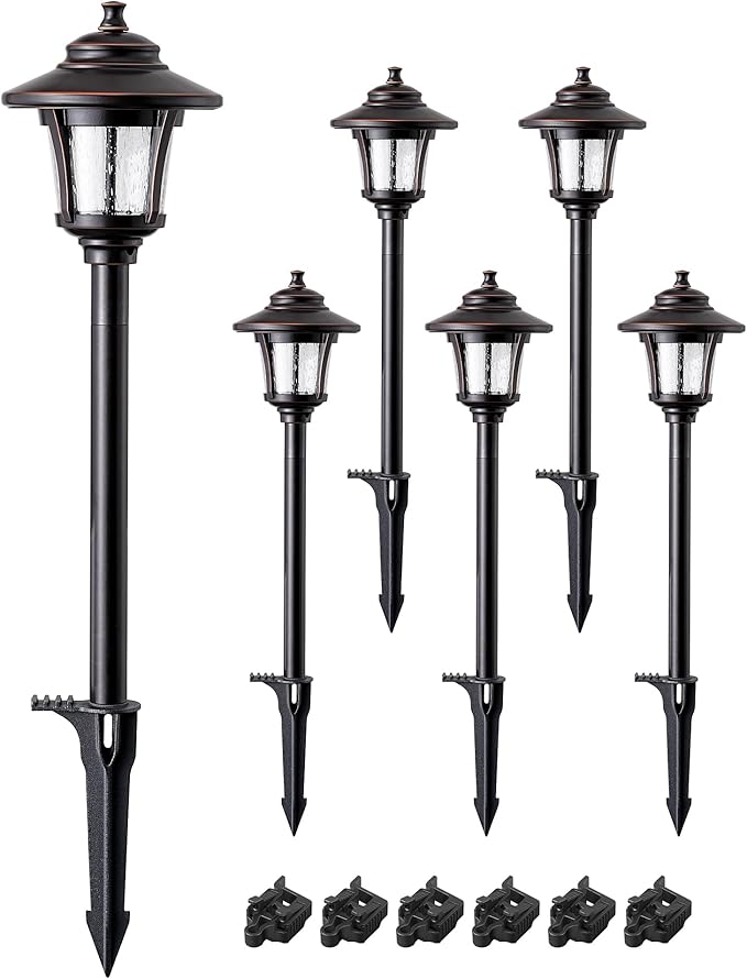 EDISHINE Low Voltage Landscape Lights, 12V 3W 120LM 3000K Seed Glass Outdoor Landscape Path Lights with Connectors, ORB Waterproof Electric LED Pathway Light Wired for Walkway Garden Yard, 6 Pack EDISHINE