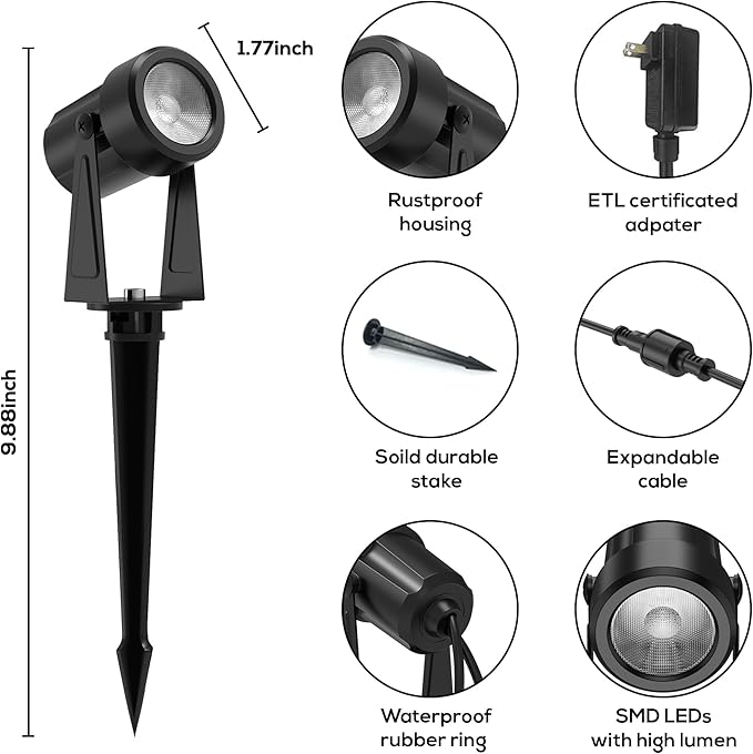 Banord RGBW Color Changing Outdoor Landscape Lighting, 6 Pack Low Voltage LED Outdoor Spotlight with Remote, IP65 Waterproof for Yard, Garden, Lawn Banord
