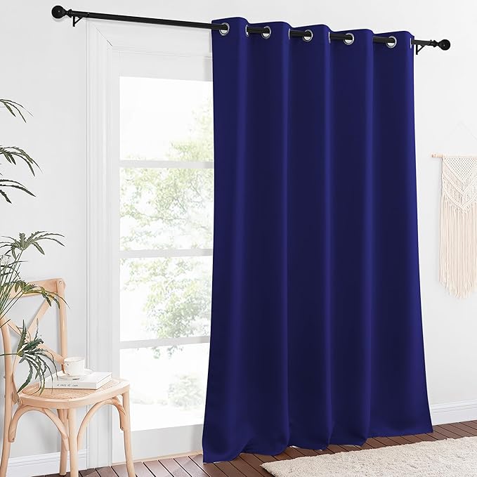 NICETOWN Patio Blackout Curtain Panels - Extra Wide Sliding Door Thermal Insulated Drape, Privacy Room Divider Curtain for Bedroom Office (Navy Blue, 66 x 118 Inch Long) NICETOWN