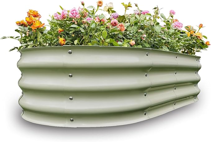 Gardmax Galvanized Raised Garden Bed, Lightweight Planter Boxes Outdoor with Easy Assembly, Large Garden Bed for Vegetables, Fruits, Flower Milk White ChooseGardmaxforbetterlife