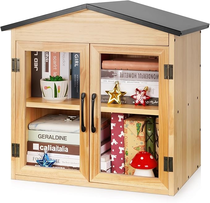 Outdoor Library Outdoor Book Box Storage Small Wooden Cabinet Little Literature Box for Neighborhoods Community and Schools Sharing Books, Flyers, Newspapers, Food and Art (D) Exttlliy