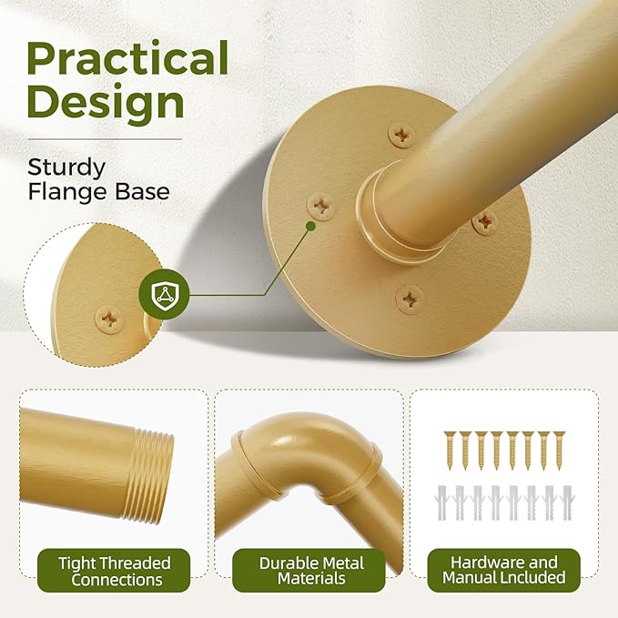Bamworld Hanging Planters for Indoor Plants Plant Hanger Indoor Hanging Plant Rod 36.2in Window Plant Shelves Metal Rod Pot/Chains Not Included (Gold) Bamworld