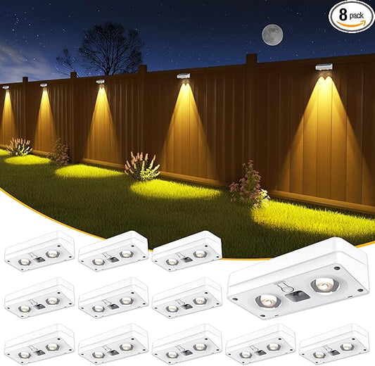 Solar Fence Lights 12 Pack, 50 Lumens Outdoor Fence Solar Lights with 12 Modes RGB Color Glow LED Solar Lights Outdoor Waterproof for Patio, Backyard, Deck, Fence, Railing.（White Shell） JOFIOS