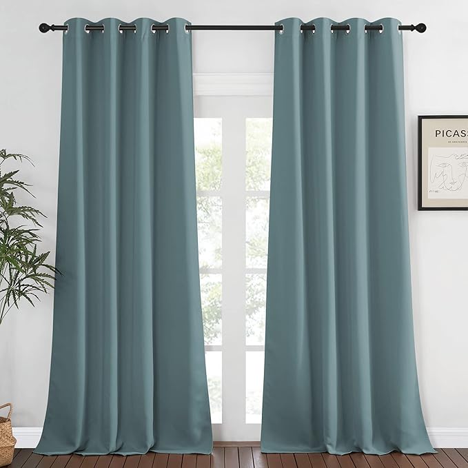 NICETOWN Blackout Greyish Blue Curtain for Living Room - Grommet Solid Thermal Insulated Sound Dampening Doorway Window Curtain Drape for Bedroom/Sliding Door (1 Panel, W52 x L120) NICETOWN