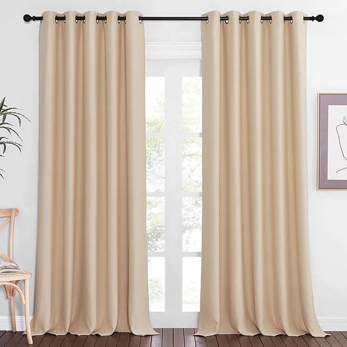 NICETOWN Blackout Sliding Glass Door Curtain 110 inch Length, Grommet Thermal Curtain Room Darkening Window Treatment for Bedroom/Living Room, Biscotti Beige, W66 x L110, 1 Panel NICETOWN