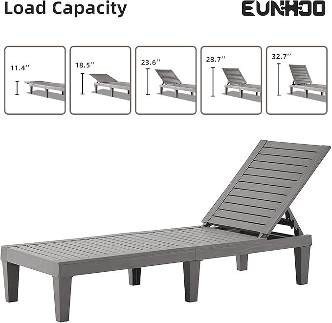 Outdoor Chaise Lounge Set of 2, Adjustable Pool Lounge Chair with 5 Positions Backrest, Waterproof Sun Loungers for Garden Pool Beach Patio Deck Sunbathing EUNHOO