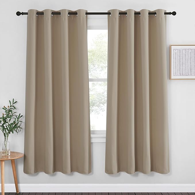 NICETOWN Blackout Curtain Drape 72 inch Long - Grommet Noise Reducing Thermal Insulated Modern Window Treatments for Bedroom Living Room (1 Panel, 52 x 72 Inch, Taupe) NICETOWN