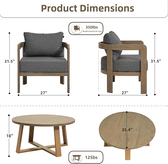 Outdoor Patio Furniture Set, 5 Pieces Modern Metal Patio Conversation Set with 6" Thick Cushions, Outdoor Lounge Sofa 350lbs for Backyard Porch Balcony, Grey COMLAXFIELD