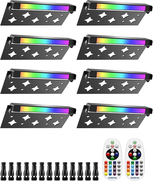 5W RGB Retaining Wall Lights 7 inch LED Hardscape Lighting Color Changing Low Voltage Landscape Paver Lights 12V 24V Step Lights Outdoor IP66 Waterproof Stair Lighting (8 Pack+Connectors) DOREIO