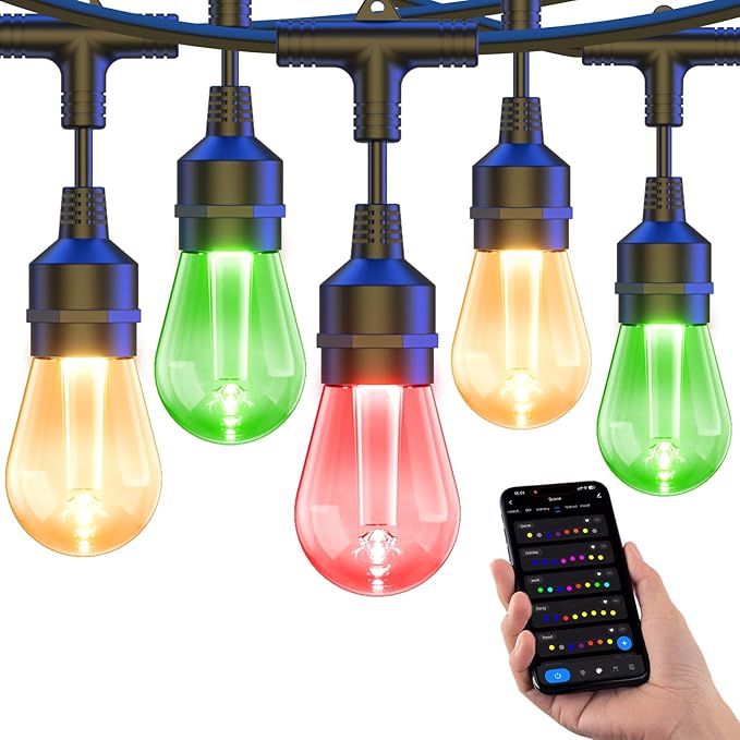 XMCOSY+ Smart Outdoor String Lights, 123Ft Patio Lights Waterproof, App Control, Compatible with Alexa, RGBCWIC Color Changing LED String Light for Outside XMcosy