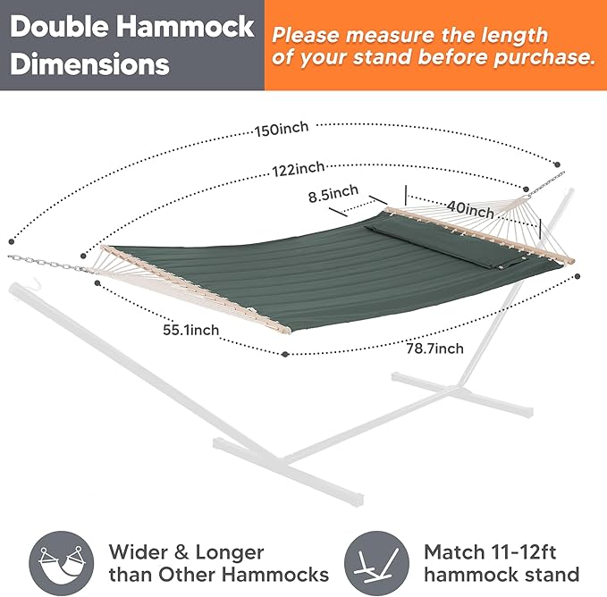 SUNCREAT Hammocks Replacement Hammock for Stand, 475 lbs Capacity, Two Person Backyard Hammock for Outside, Green Gray SUNCREAT