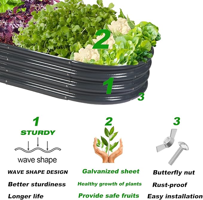 Raised Garden Bed Galvanized Planter Box Outdoor, Rot-Resistant Metal Garden Bed Planter for Vegetables Flower Herb (8ft, Grey) RaisedGardenBed