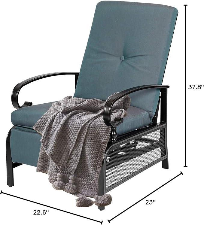 Oakcloud Adjustable Outdoor Lounge Chair Metal Patio Relaxing Recliner Chair with Removable Cushions(Peacock Blue) OckcloudPatioFurniture