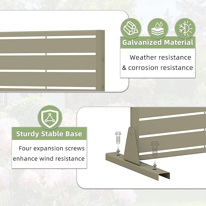 Casaphoria Metal Privacy Screen Outdoor, 72" H x 47" W Freestanding Decorative Privacy Screen for Patio Deck Balcony Garden with Stable Base, Green-Louvered Casaphoria