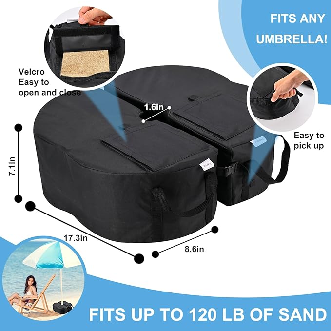 2 Pcs Quality Umbrella Base Weight, Umbrella Base Weights Sandbag, 80 Lb of Umbrella Sand Bag Fits Any Offset, Cantilever & Any Outdoor Patio Umbrella Stand ~ Easy Set Up (Combinable) Rootora