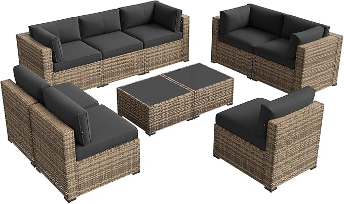 Aoxun Patio Furniture Sets, 10-Piece Outdoor Patio Furniture with Thick Cushions, Wicker Outdoor Conversation Set Sectional Sofa for Backyard, Poolside, Garden Aoxun