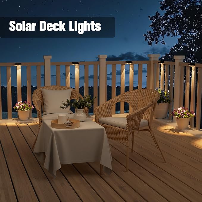 NIORSUN Solar Fence Lights,16 Pack Solars Deck Light,Warm White Color,Outdoor Bulb Waterproof Led IP65,Power Patio Lamp with Lenses for Outside/Backyard/Railing/Yard(Black) NIORSUN