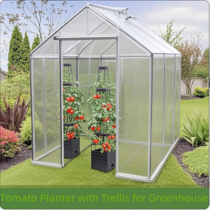 Raised Garden Bed 4 Packs, Planter Boxes with Trellis 58.3'' Tomato Planters for Climbing Vine Vegetables Flowers Plants Self Watering Tomatoes Cage for Outdoor Patio Greenhouse MYMULIKEHOME