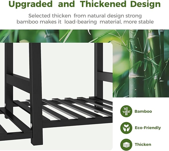 Bamworld Plant Shelf Indoor 55" Tall Bamboo Plant Shelves 5 Tier Hanging Plant Stand Large Ladder Shelf Flower Stand Plant Holder Plant Rack for Garden Balcony Home Decor Living Room Bedroom Black Bamworld