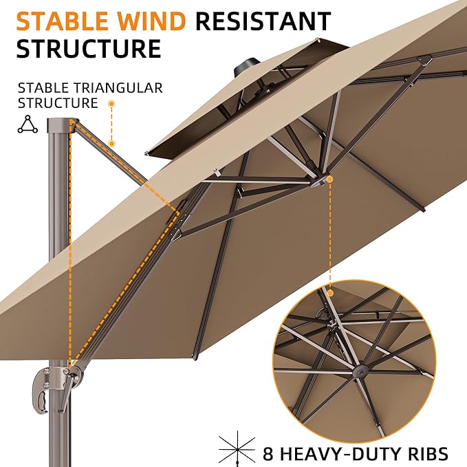 9' X 12' Cantilever Outdoor Patio Umbrellas with Base Included, Large Rectangle Umbrella Heavy Duty 360°Rotation Offset Umbrella for Garden Deck Pool Patio,Brown ORYNTREX