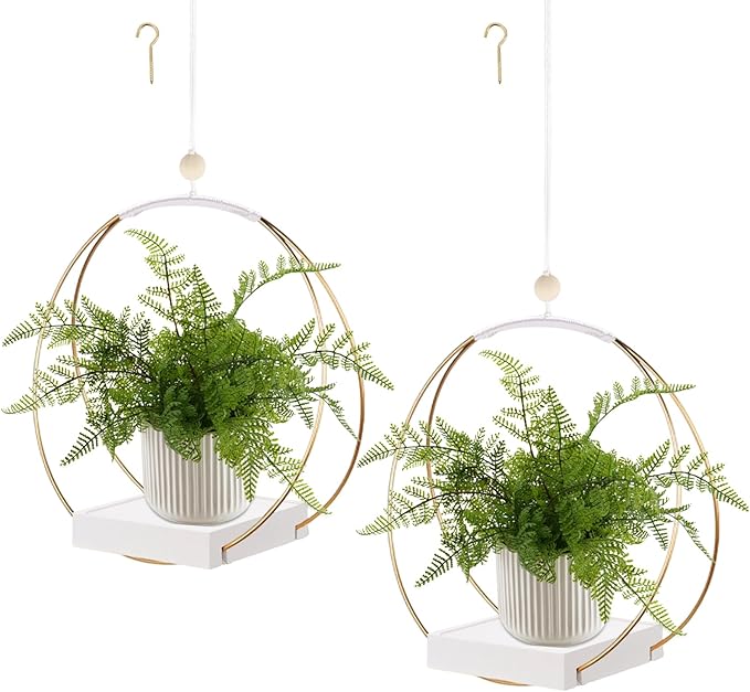 2 Pack Hanging Planter Holder for Indoor Plants, Plant Hanger with Sturdy Wood Base,Modern Boho Macrame Wall Ceiling Window Stands(Plants/Pots Not Included) hismocal