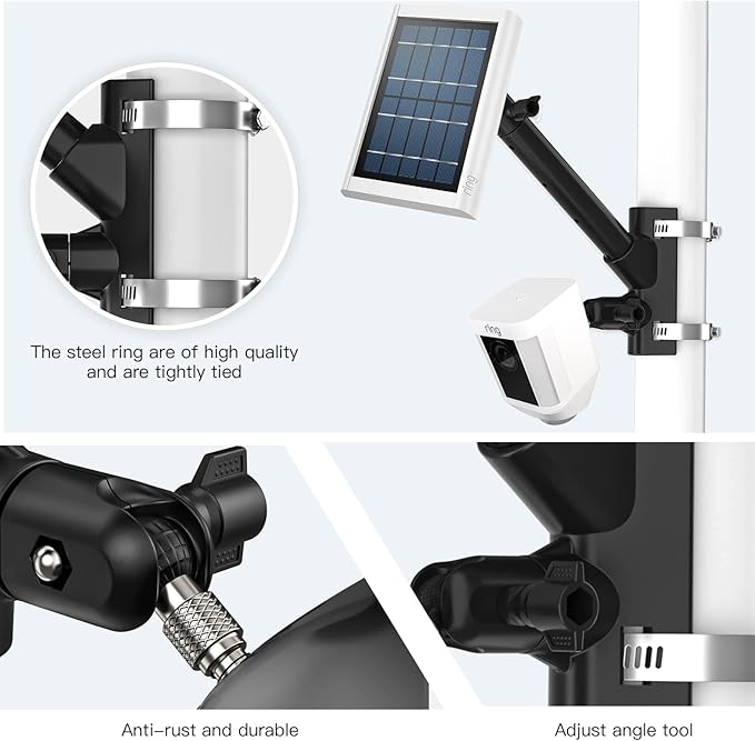 HOLACA 2-in-1 Pole Mounting Bracket for Ring Stick Up Cam/Spotlight Cam Pro/Plus/Outdoor Cam Plus, Solar Panel and Battery Outdoor Mount Accessories HOLACA