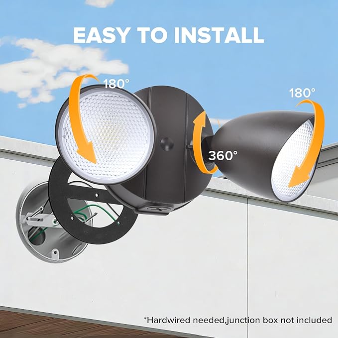 LUTEC 3500 Lumen 32 Watt 28 LED Dual-Head Floodlight Outdoor, Full Metal Design, Waterproof Exterior Security Wall Light for Patio, Garden, Yard-Brown LUTEC