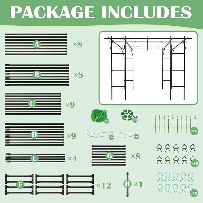 Garden Arch Trellis, 87in H x 118in L Large Garden Arch Arbor Trellis for Climbing Plants Outdoor Plant Support for Cucumber Grape Vine,Tall Metal Gardens Archway for Lawn Party Ceremony DoCred