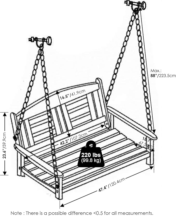 Furinno TIOMAN Porch Swing, 2-Seater Outdoor Hanging Wooden Swing with Chain in Teak Oil, for Patio, Garden, Porch, Light Wood Furinno-FitsYourSpaceFitsYourBudget