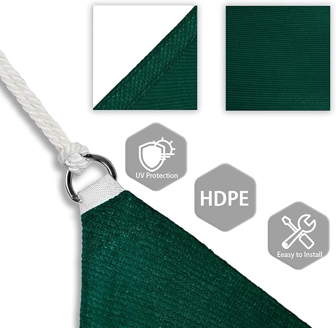 Patio Paradise 16' x 16' x 16' Sun Shade Sail Triangle Canopy Shade Cloth Fabric Sunlight Block Patio Pergola Cover HDPE Deck Awning for Outdoor Backyard Roof Shading, Green Patio