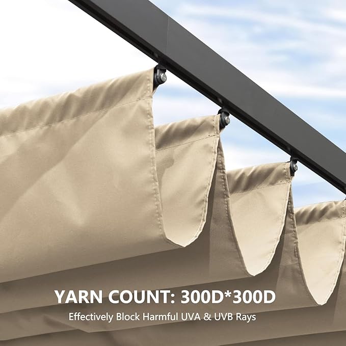Pergola Shade Cover Replacement Canopy Top Compatible with 10 X 12 ft 6-Bar Pergola Frames - Beige (Canopy Size 116" W x 120" L, Canopy Top Only) Rootora